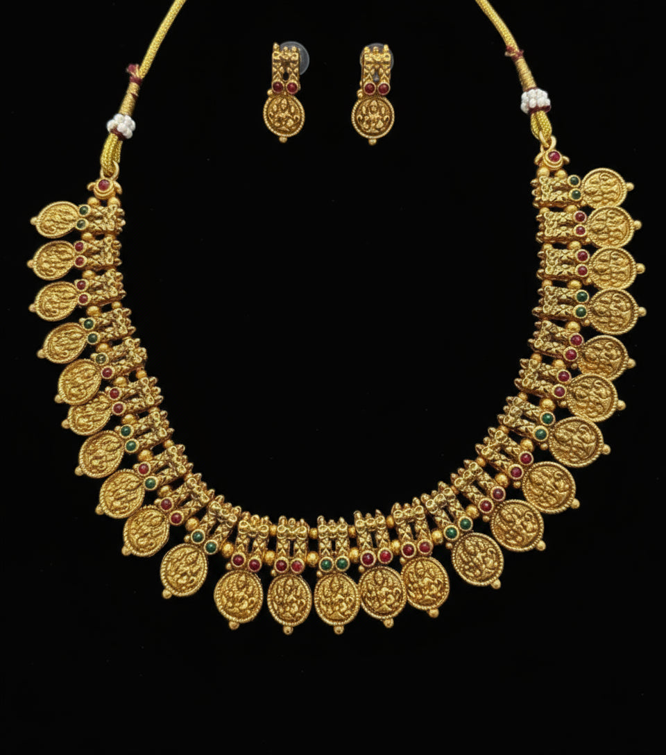Antique Gold Tone Lakshmi Coin Necklace