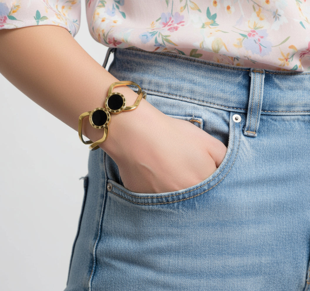 ROUND OPEN CUFF CLASSIC ROMAN NUMERICAL BRACELET |ANTI TARNISHED