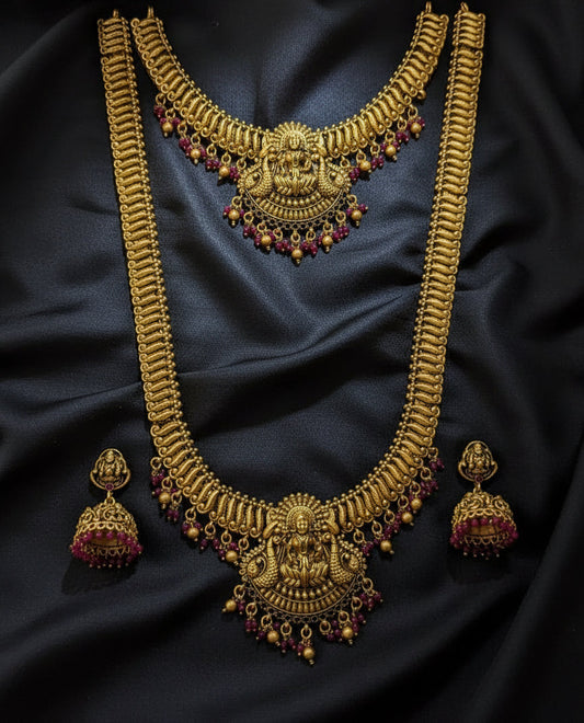 Goddess Lakshmi Ruby Beads Semi Bridal Set