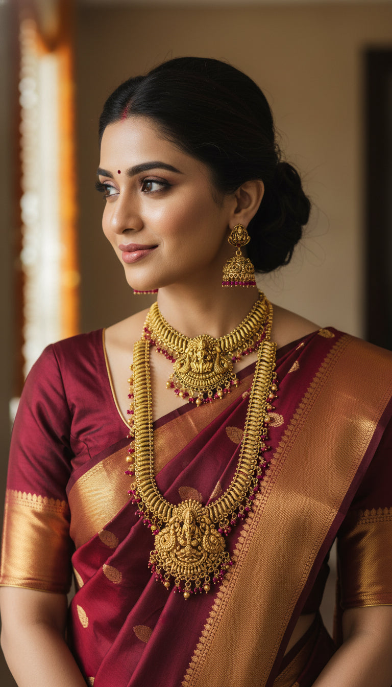 Goddess Lakshmi Ruby Beads Semi Bridal Set