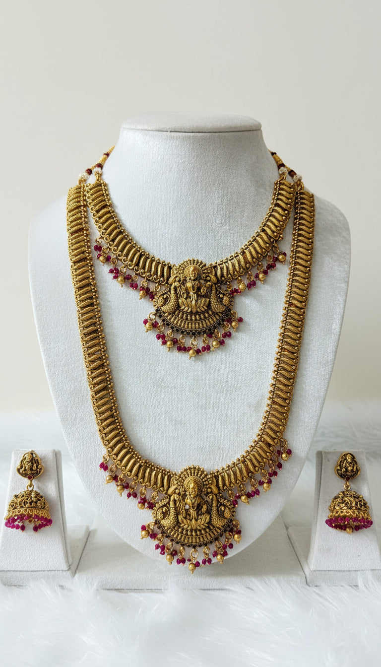 Goddess Lakshmi Ruby Beads Semi Bridal Set