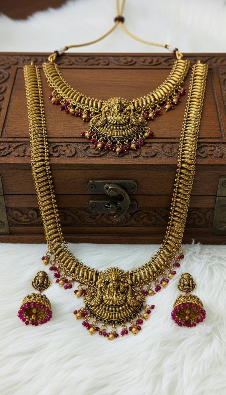 Goddess Lakshmi Ruby Beads Semi Bridal Set