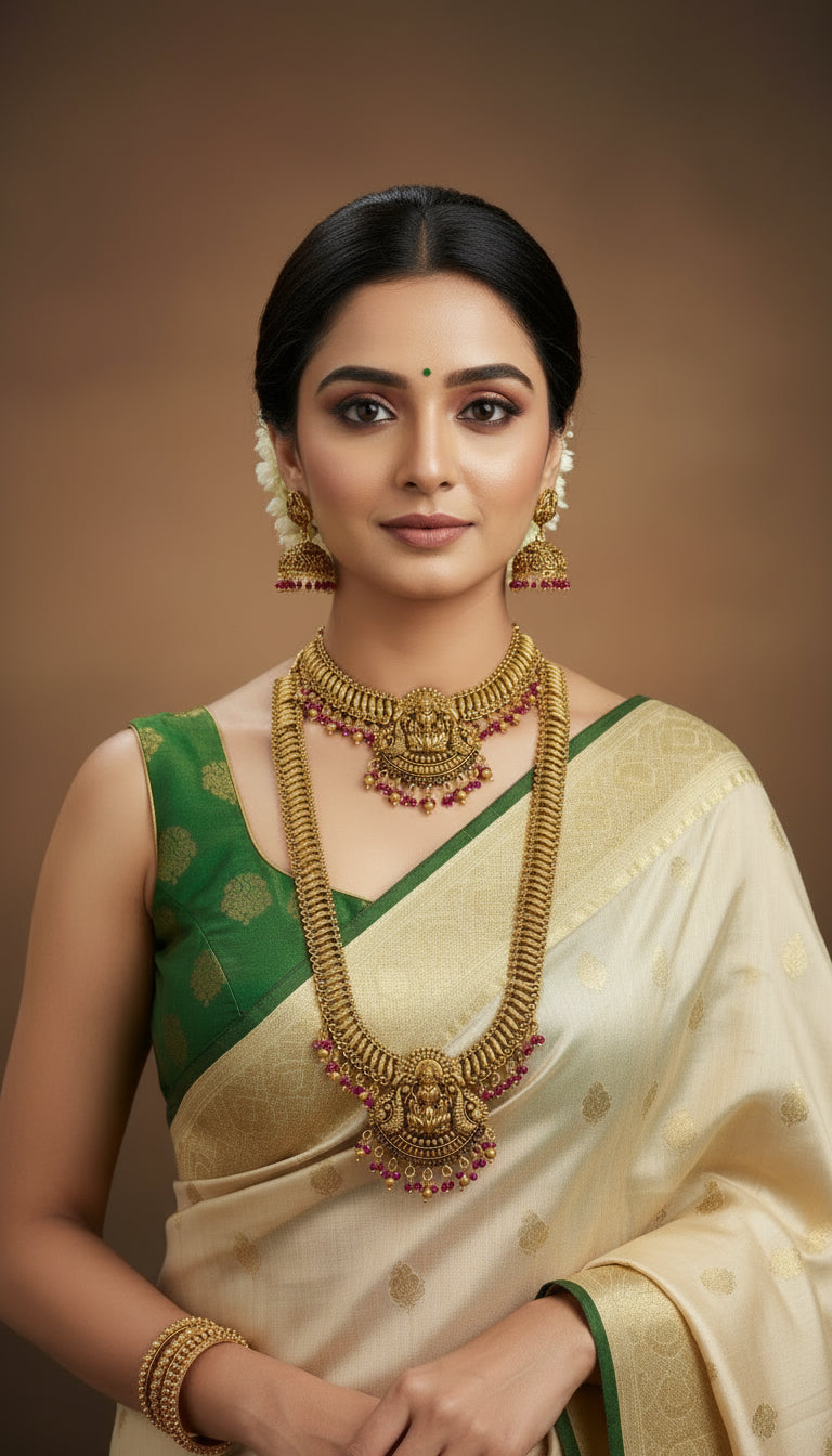 Goddess Lakshmi Ruby Beads Semi Bridal Set