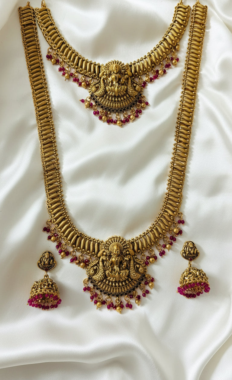 Goddess Lakshmi Ruby Beads Semi Bridal Set