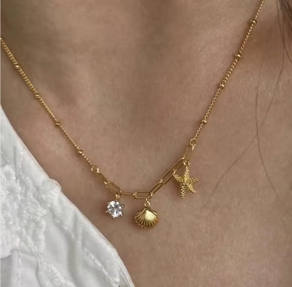 BEACH GOLD PLATED SHELL CHAIN NECKLACE|ANTITARNISHED