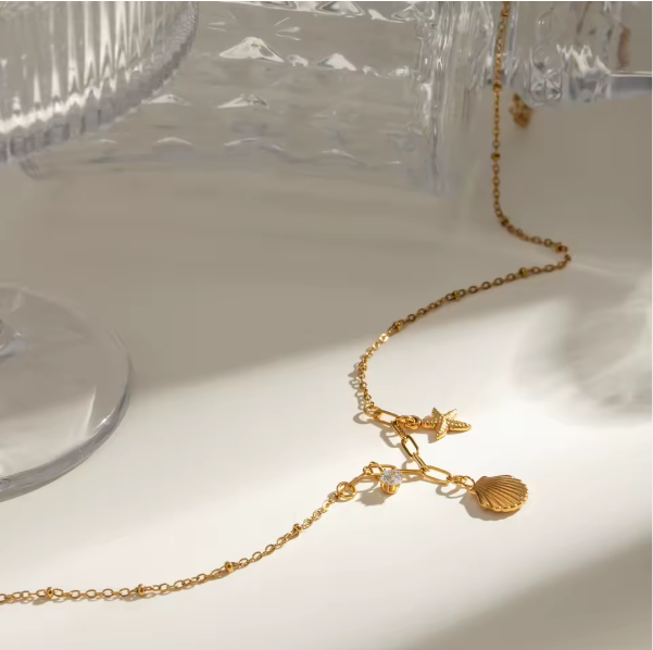 BEACH GOLD PLATED SHELL CHAIN NECKLACE|ANTITARNISHED