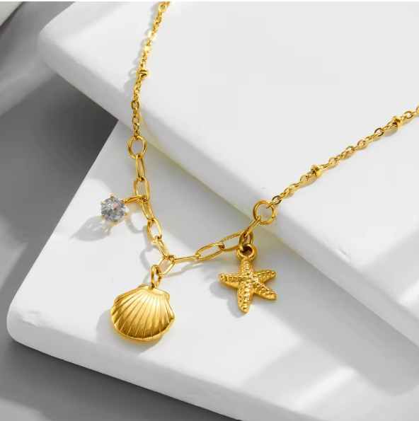 BEACH GOLD PLATED SHELL CHAIN NECKLACE|ANTITARNISHED