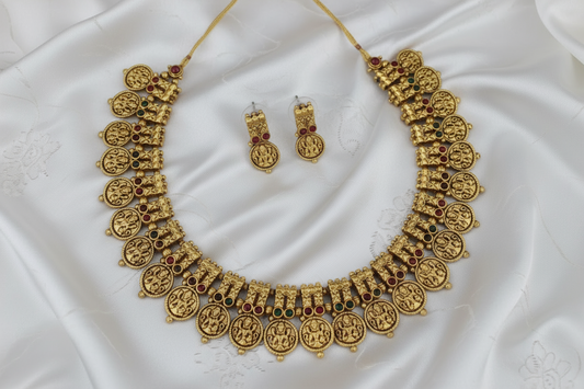 Antique Gold Tone Lakshmi Coin Necklace