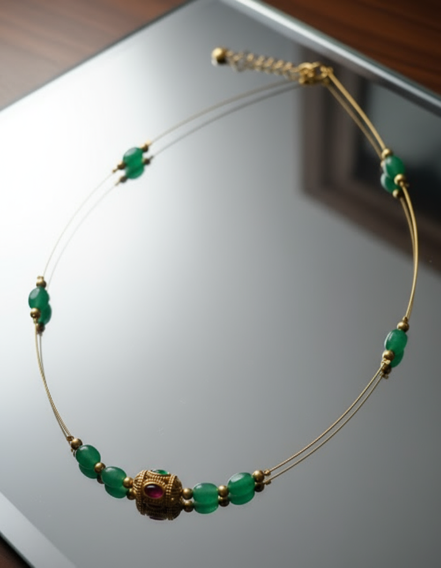 Emerald Beaded Invisible Necklace