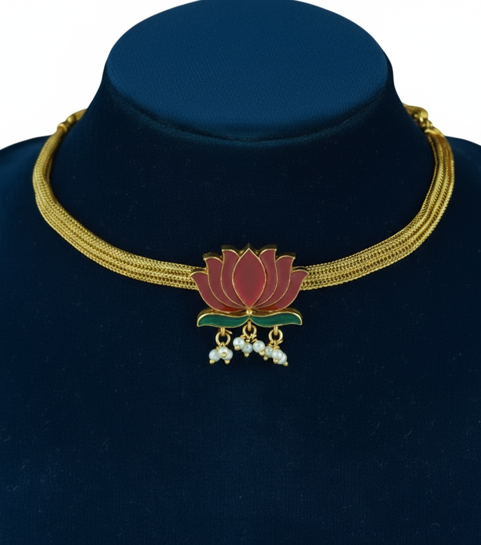 PINK LOTUS ATTIGAI WITH EARINGS