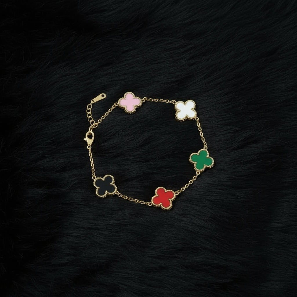 MULTI COLOURED CLOVER BRACELET| ANTITARNISHED JEWELLERY