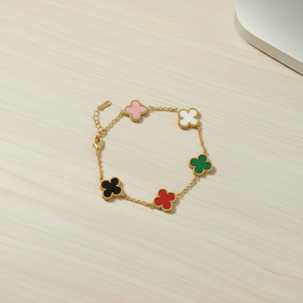 MULTI COLOURED CLOVER BRACELET| ANTITARNISHED JEWELLERY