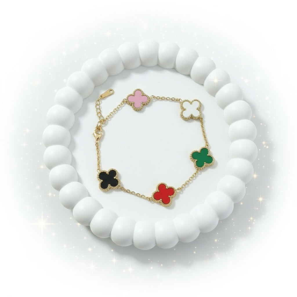 MULTI COLOURED CLOVER BRACELET| ANTITARNISHED JEWELLERY