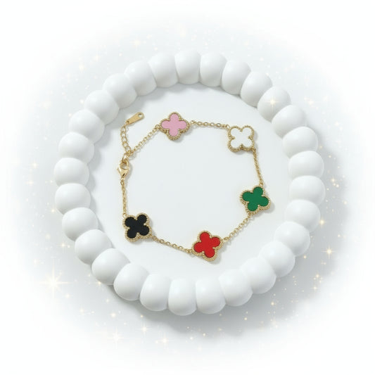 MULTI COLOURED CLOVER BRACELET| ANTITARNISHED JEWELLERY