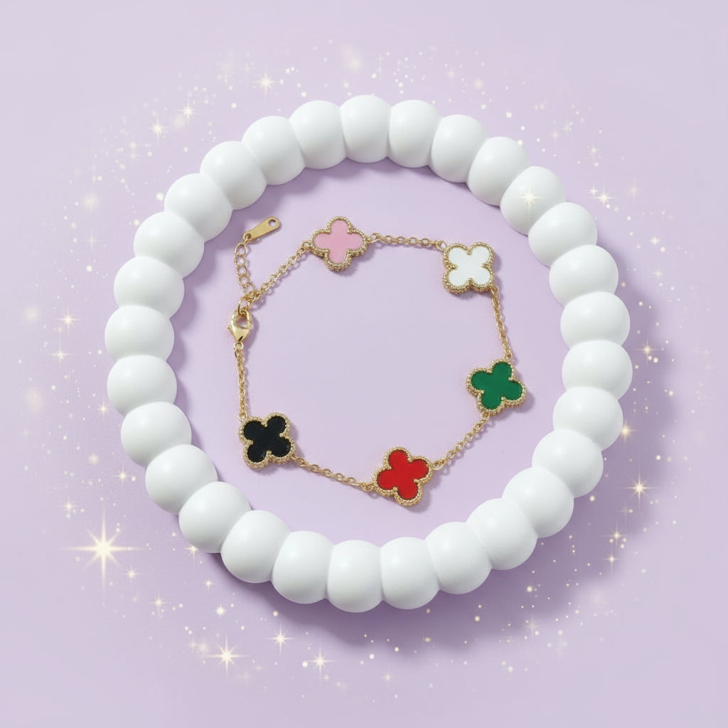 MULTI COLOURED CLOVER BRACELET| ANTITARNISHED JEWELLERY