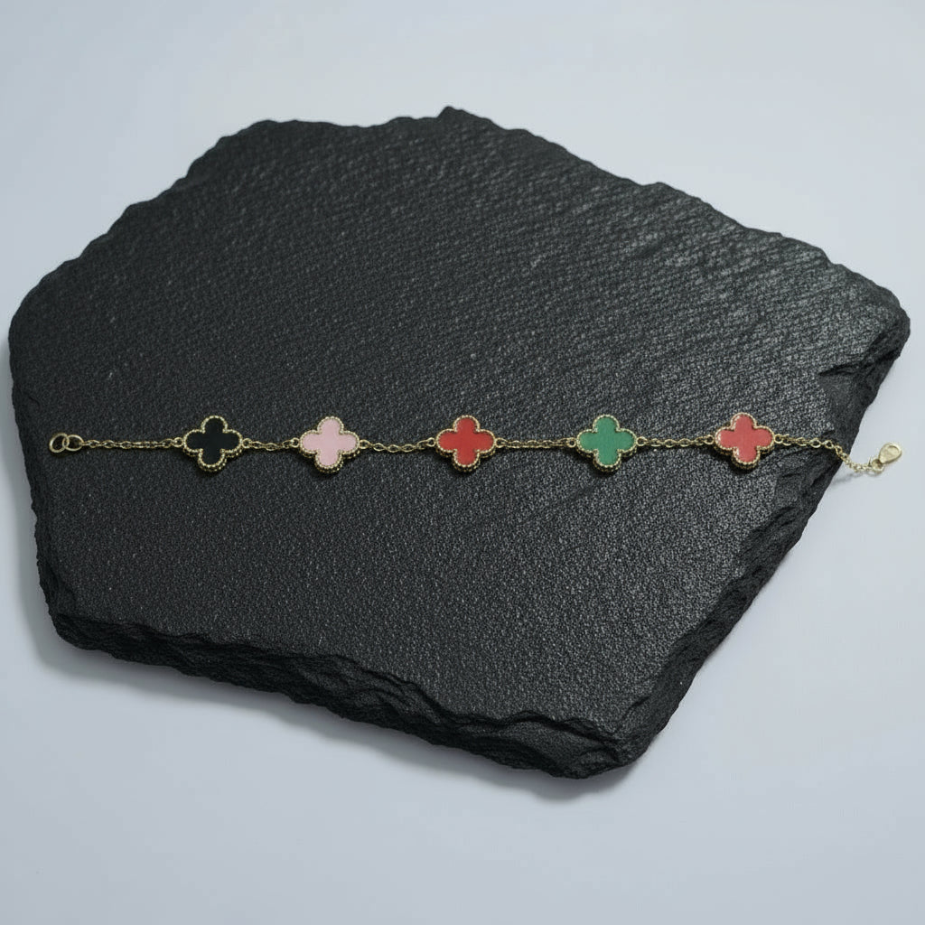 MULTI COLOURED CLOVER BRACELET| ANTITARNISHED JEWELLERY