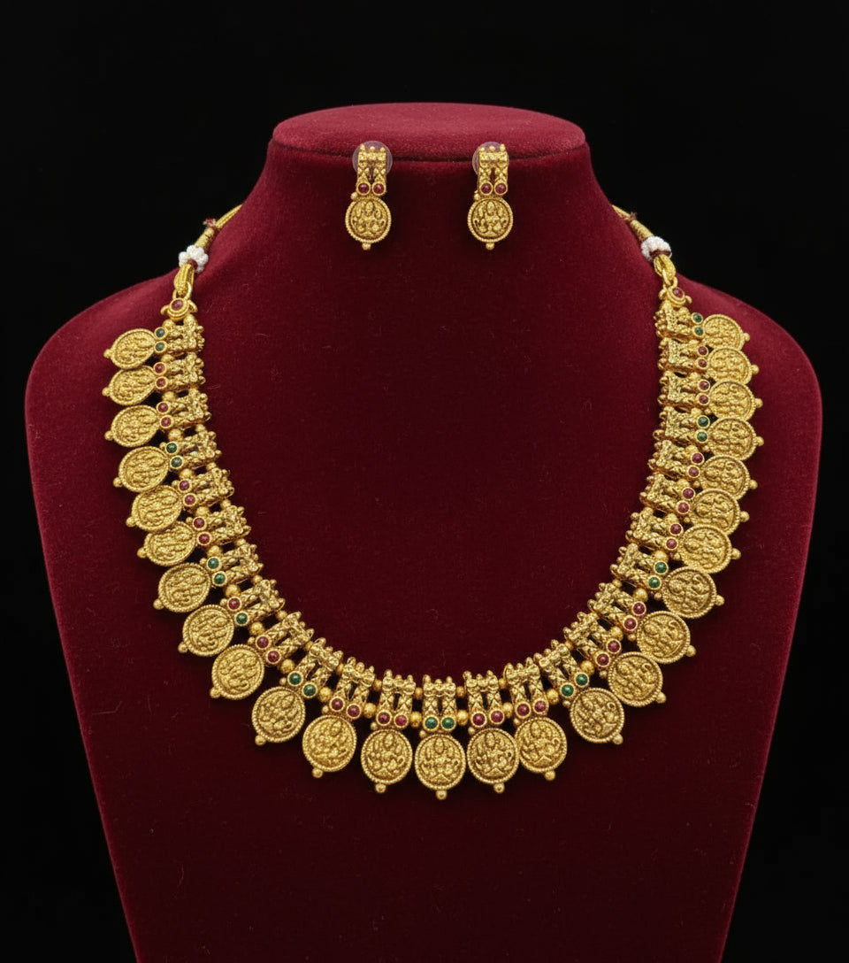 Antique Gold Tone Lakshmi Coin Necklace