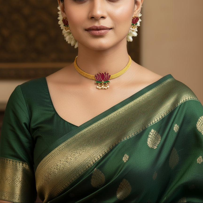 PINK LOTUS ATTIGAI WITH EARINGS