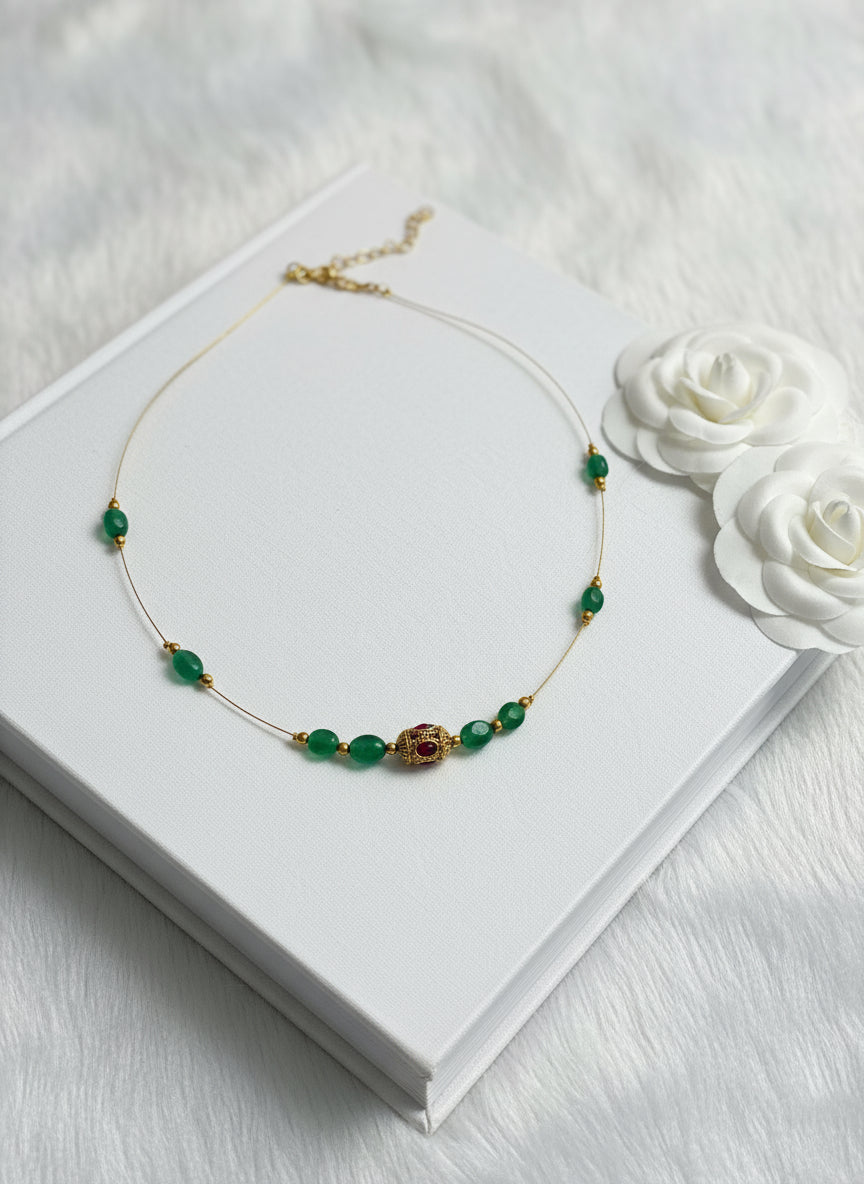 Emerald Beaded Invisible Necklace