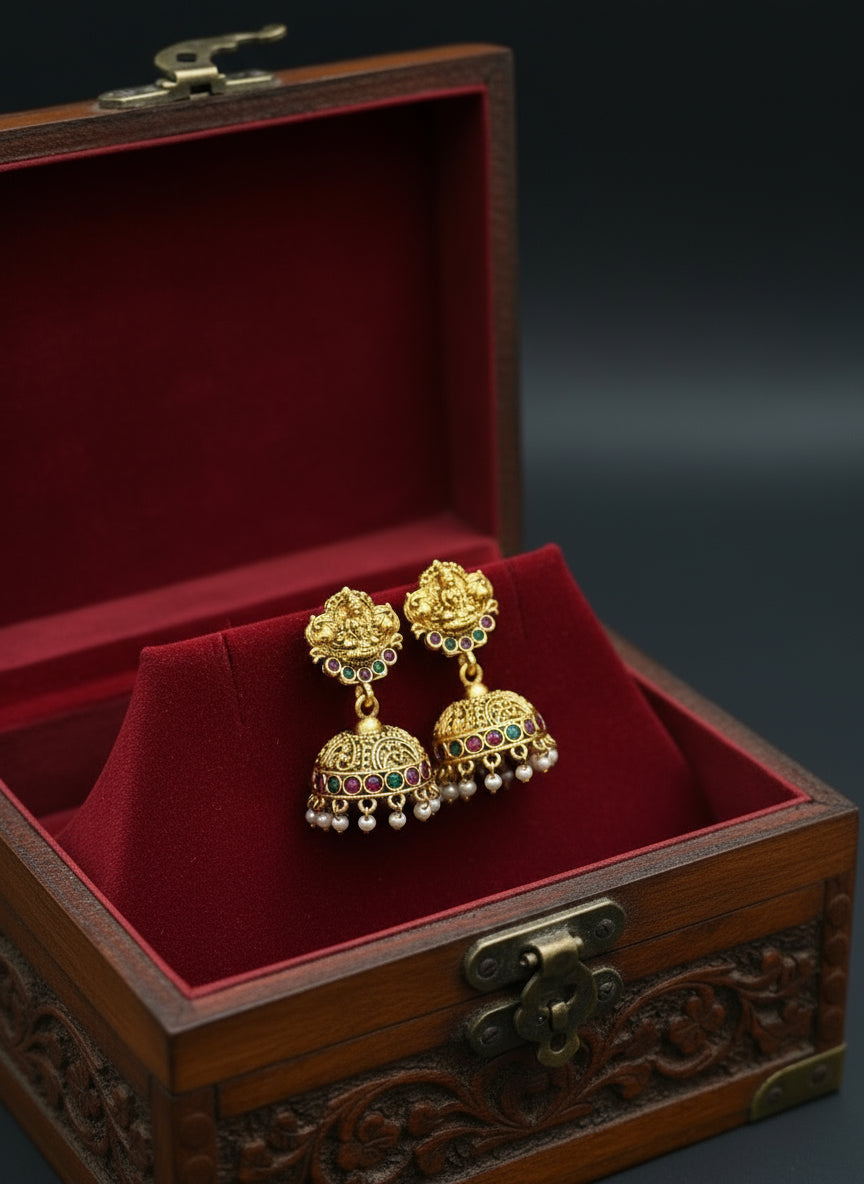 Antique Green beaded long Lakshmi locket haram with Earings