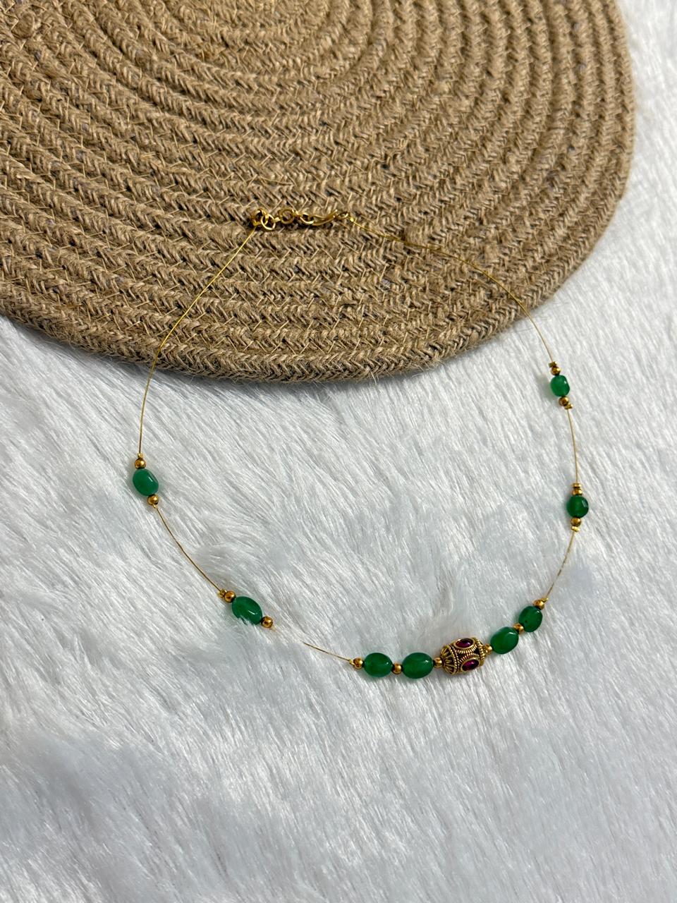 Emerald Beaded Invisible Necklace