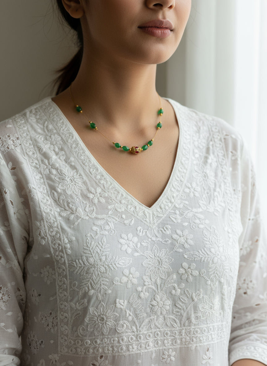 Emerald Beaded Invisible Necklace